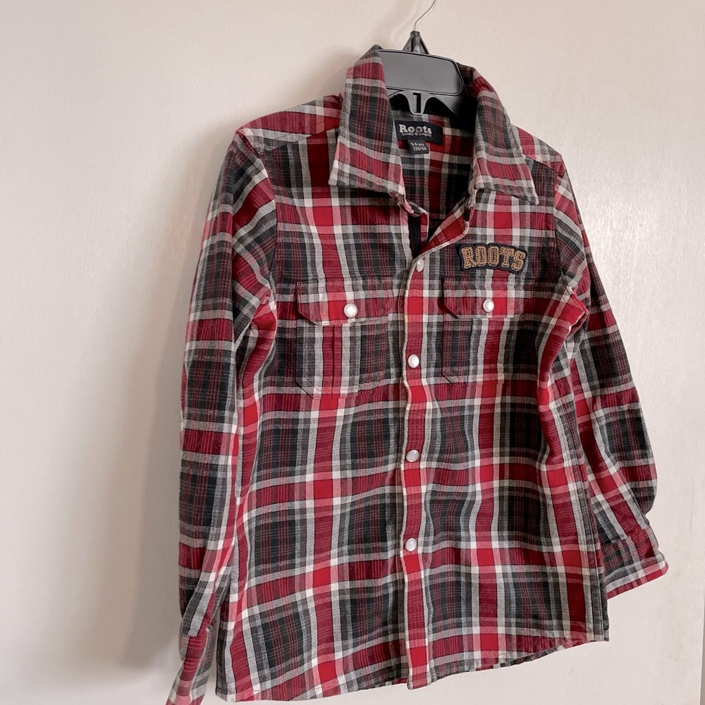 Roots Canada Plaid Button-Up Boys Shirt - Size 5/6Y - Picture 2 of 13
